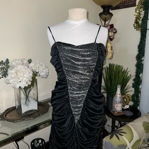 Elegant Black and Silver Ruched Dress